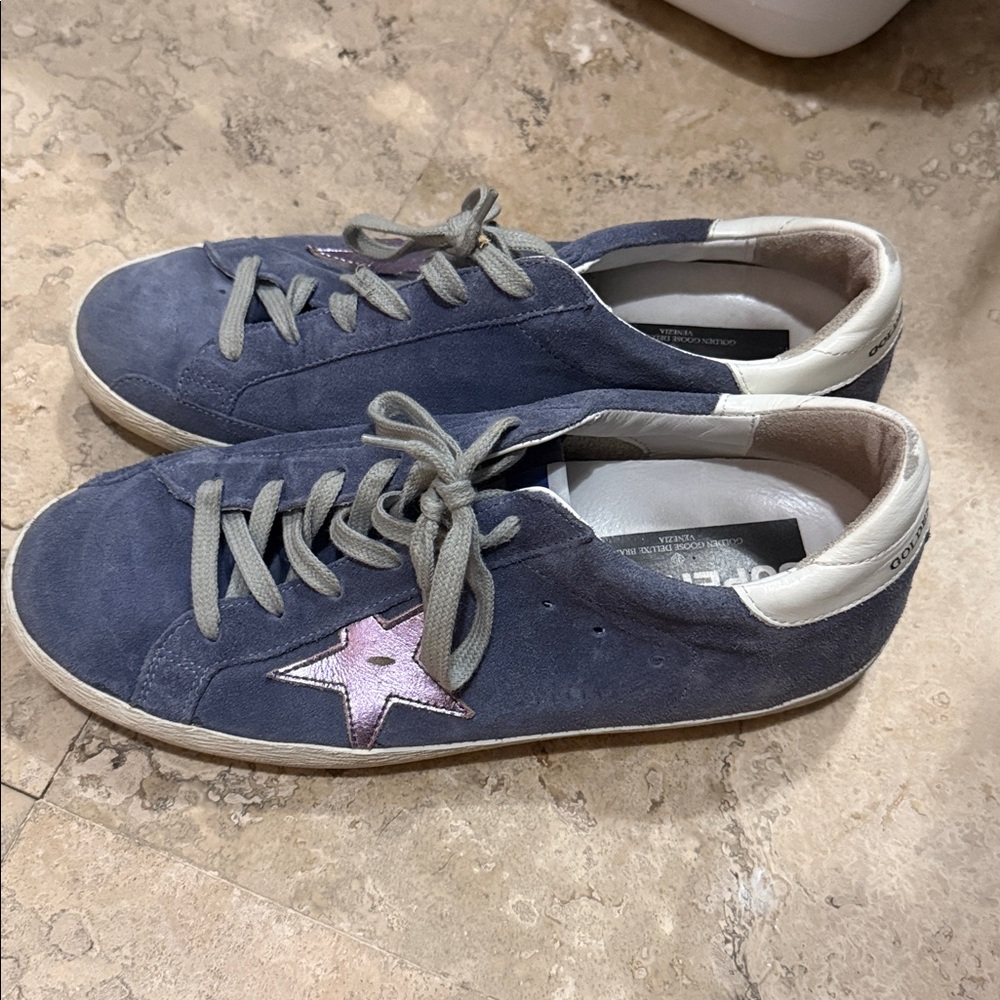 Golden Goose Navy and Pink Star Sneakers